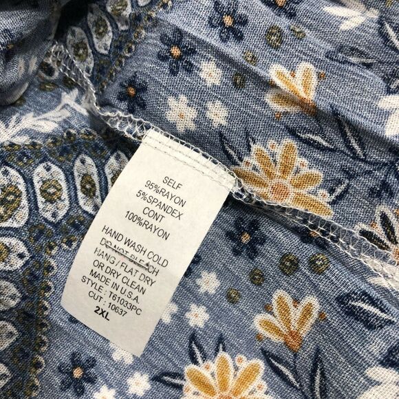 NEW NWOT Oddy Blue Long Sleeve Rayon Knit Floral Dress Womens 2XL Made in USA - Picture 6 of 6